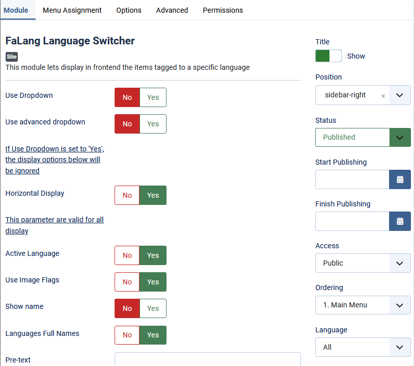 V4 Language module moduletab settings