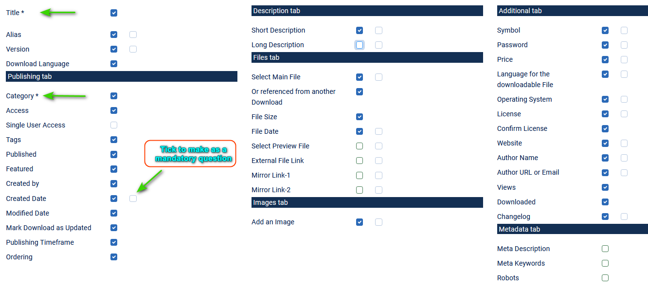 V4 data field selection