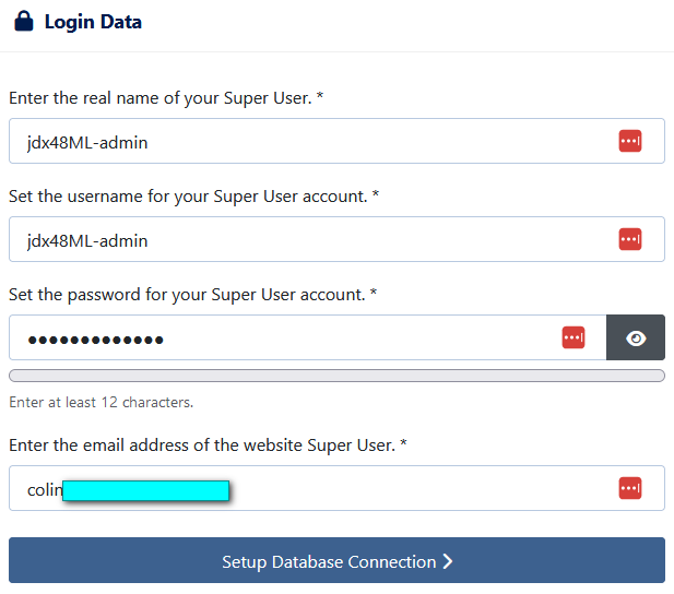 V4 setup login data